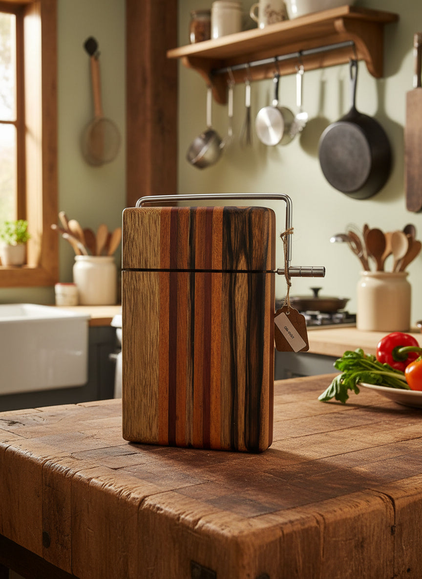 Handmade Cheese Slicer – Black Limba, Honduran Mahogany & Padauk (6" x 9" x 3/4")