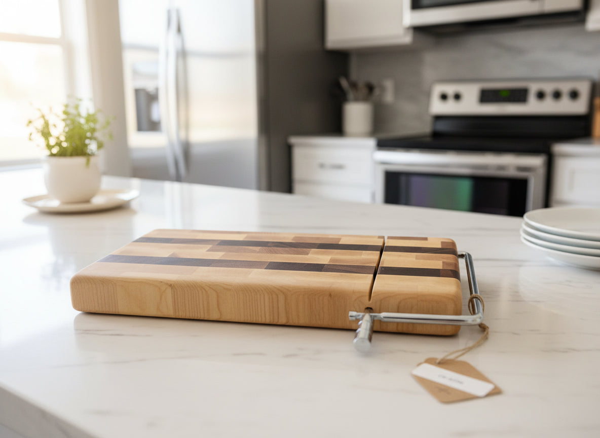 Handcrafted End Grain Long Cheese Slicer – Black Limba Hardwood (6" x 11" x 1")