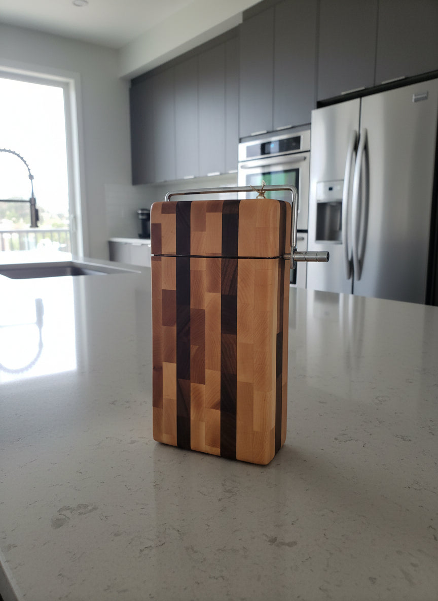 Handcrafted End Grain Long Cheese Slicer – Black Limba Hardwood (6" x 11" x 1")