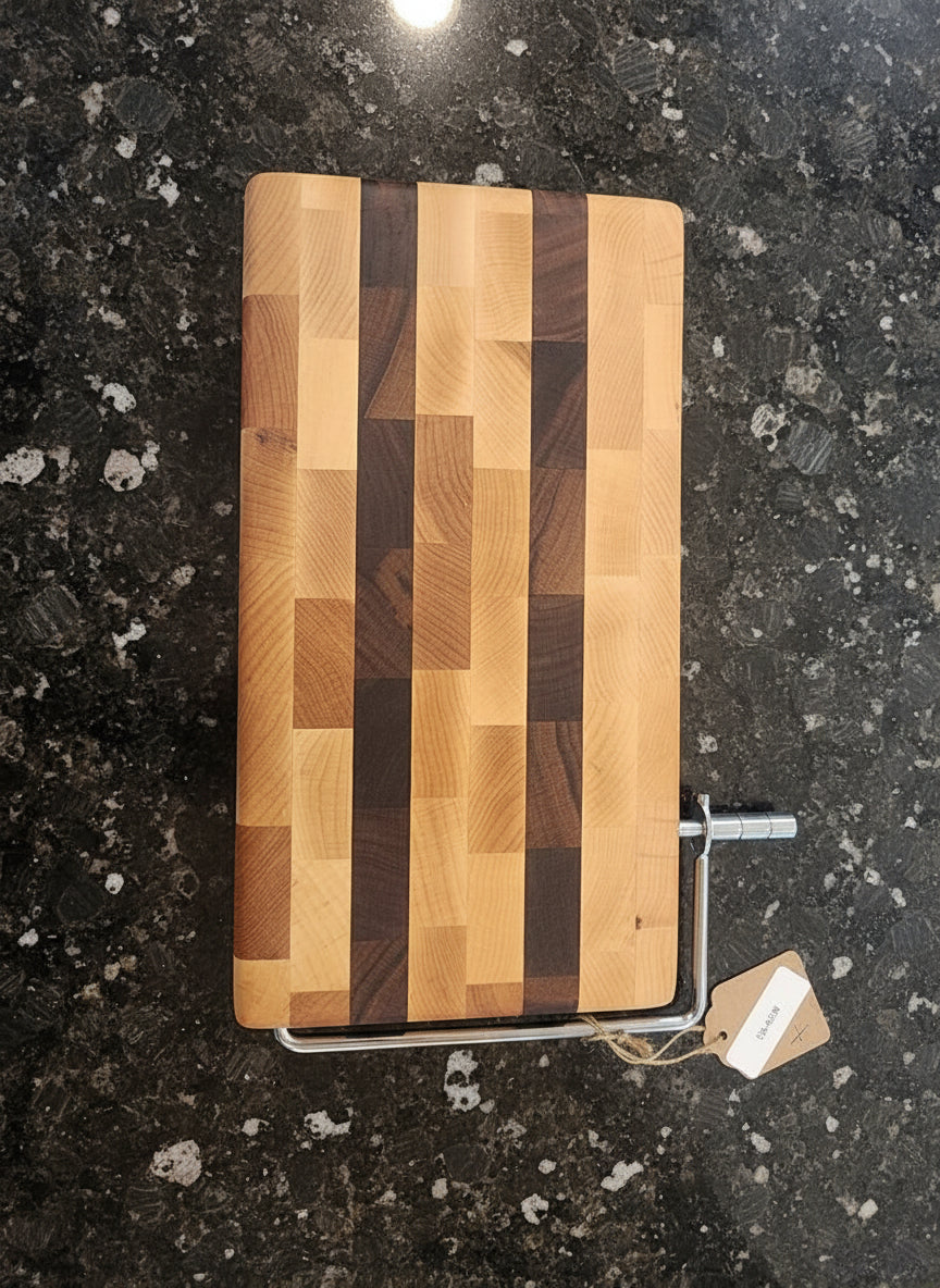 Handcrafted End Grain Long Cheese Slicer – Black Limba Hardwood (6" x 11" x 1")