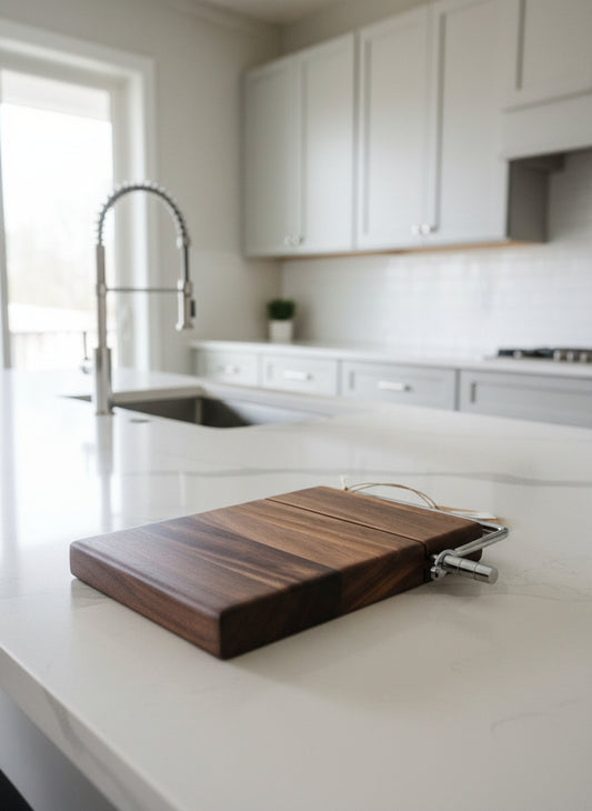 Handcrafted Black Walnut Cheese Slicer – 6" x 9" x 3/4" with Stainless Steel Wire