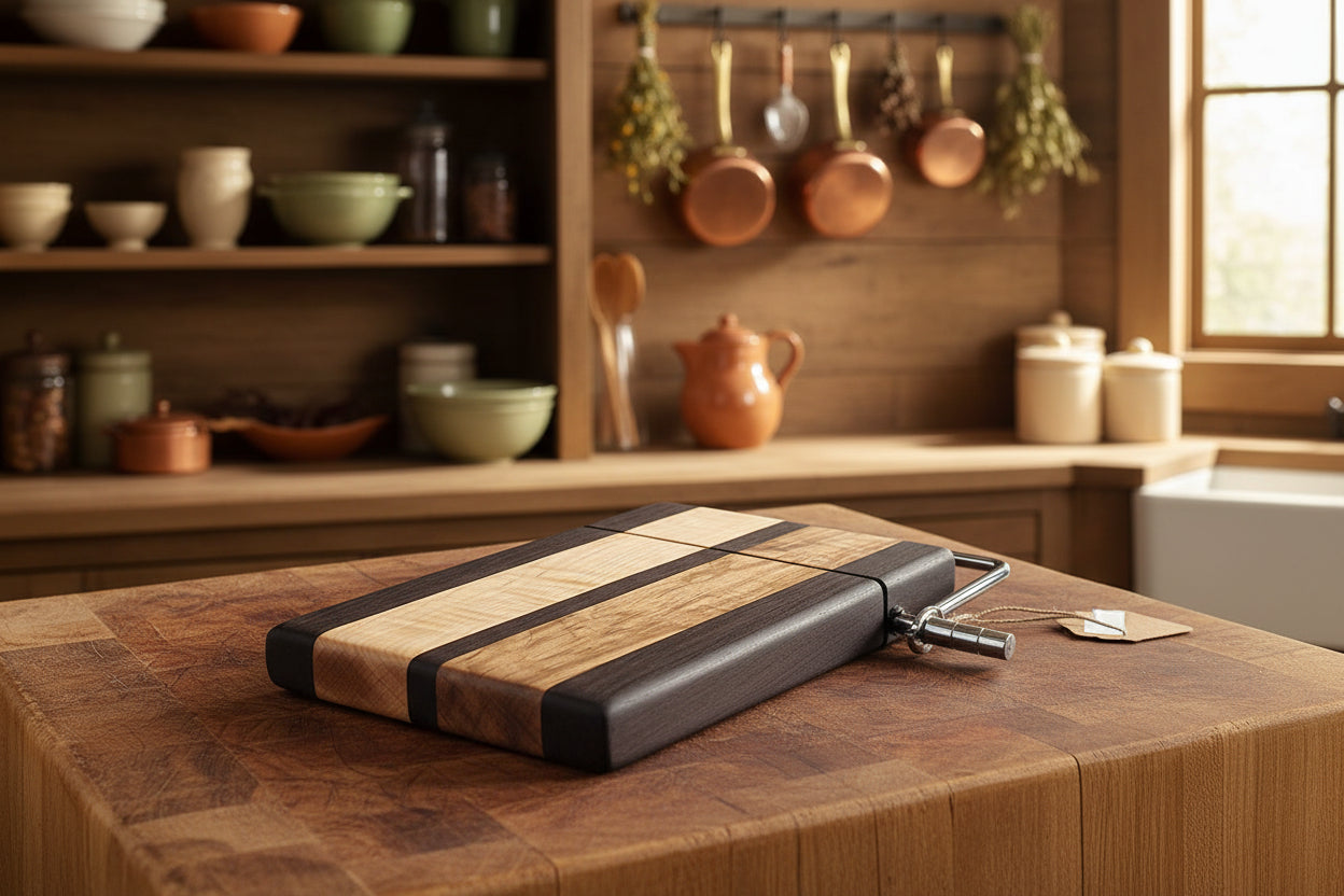 Wenge & Curly Maple Cheese Slicer – 6x9x¾ with Stainless Steel Wire