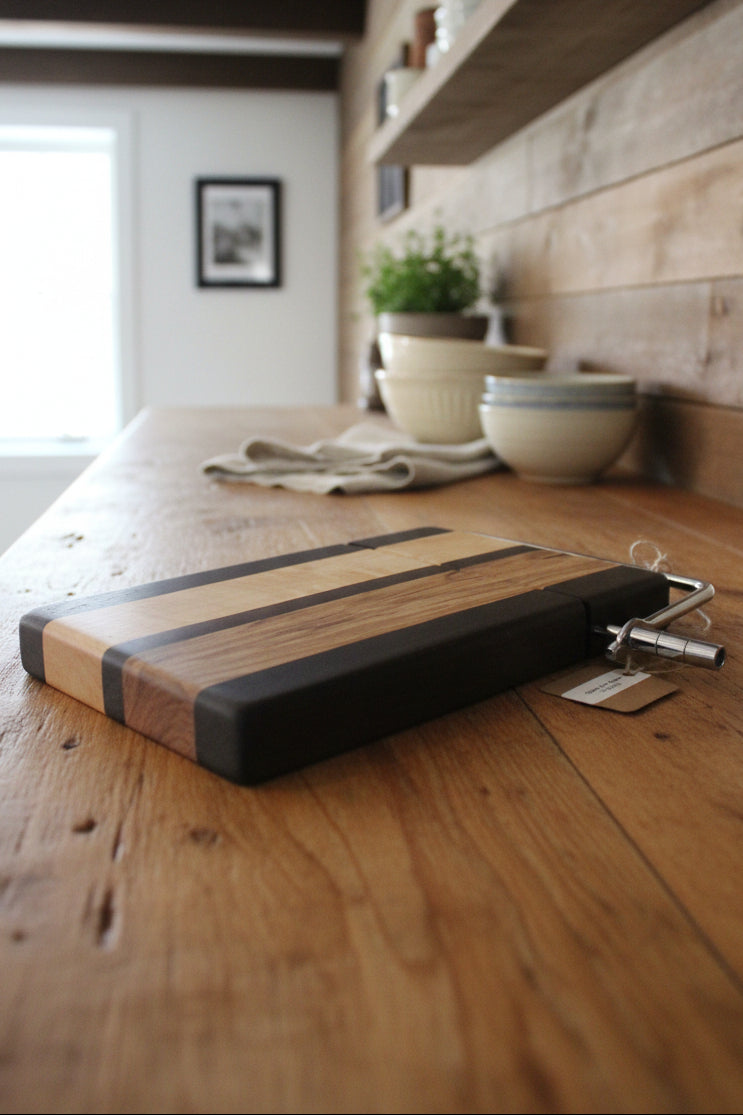 Wenge & Curly Maple Cheese Slicer – 6x9x¾ with Stainless Steel Wire