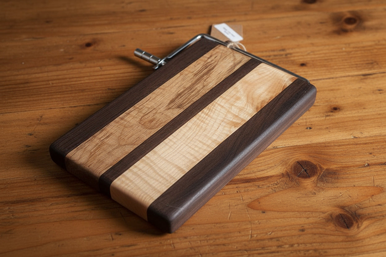 Wenge & Curly Maple Cheese Slicer – 6x9x¾ with Stainless Steel Wire