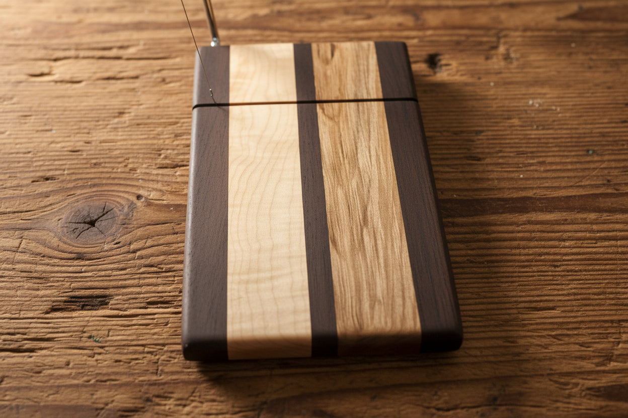 Wenge & Curly Maple Cheese Slicer – 6x9x¾ with Stainless Steel Wire