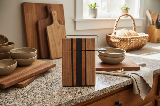 Ambrosia Maple, Canarywood & Wenge Cheese Slicer – 6x9x¾ with Stainless Steel Wire