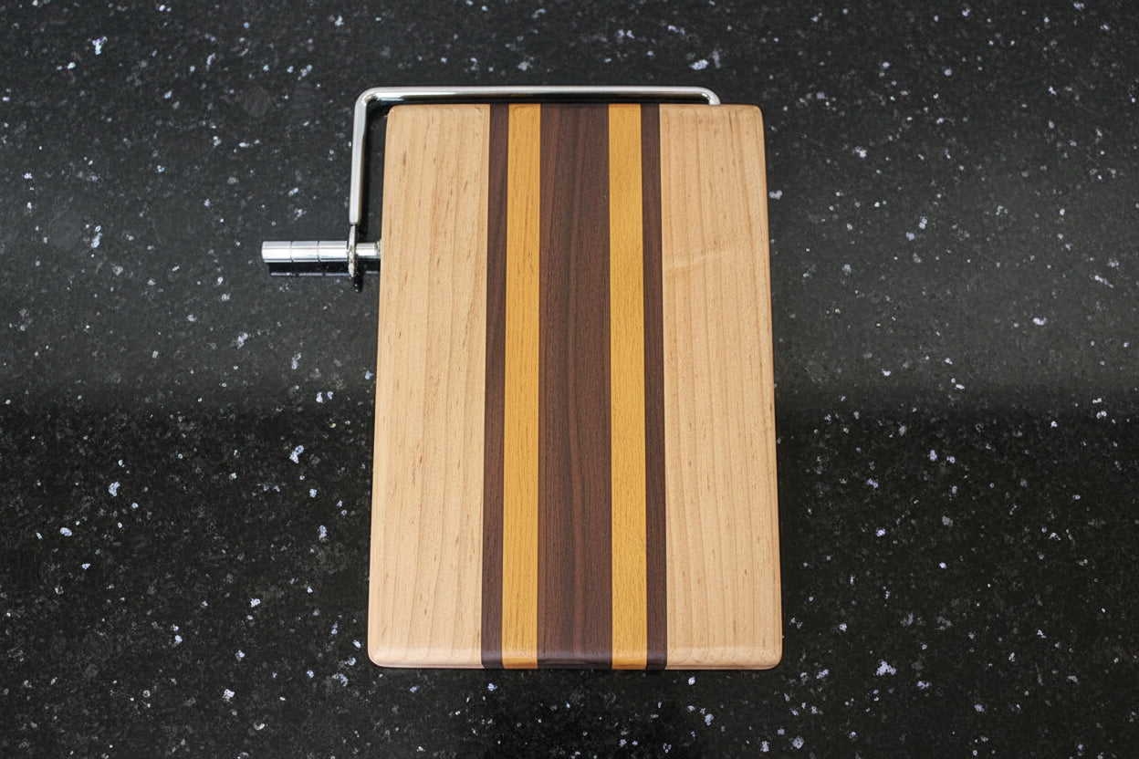 Ambrosia Maple, Canarywood & Wenge Cheese Slicer – 6x9x¾ with Stainless Steel Wire