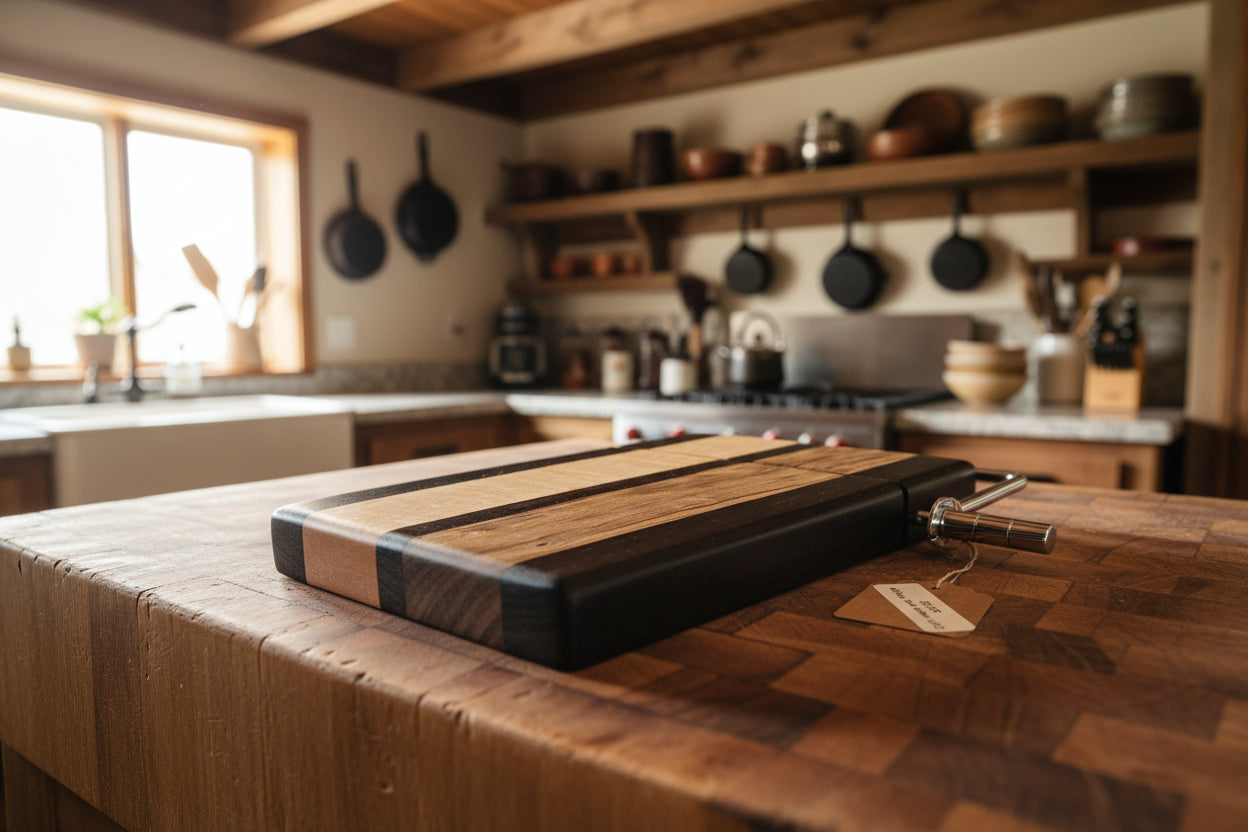 Curly Maple & Wenge Cheese Slicer – Handmade 6x9x¾ with Stainless Steel Wire