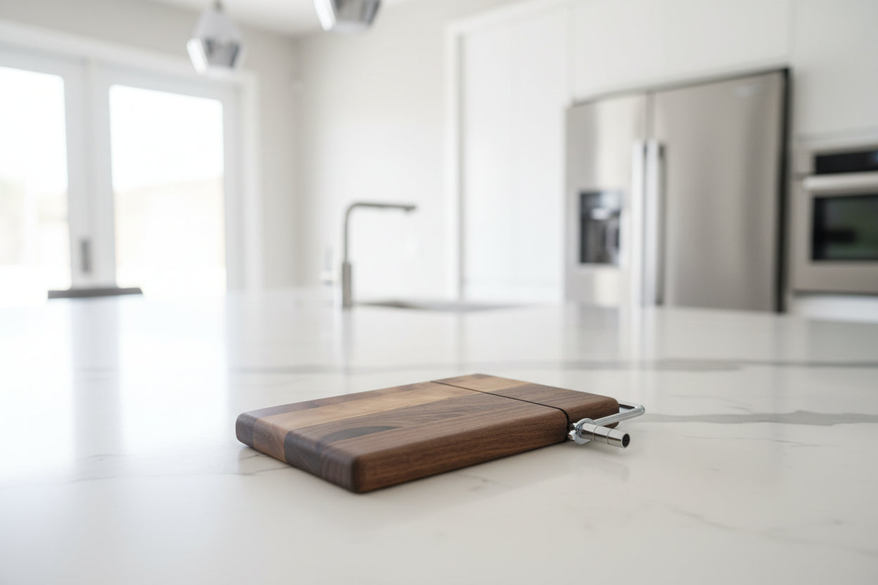 Black Walnut Cheese Slicer — 6 × 9 × 3/4" with Stainless Steel Wire