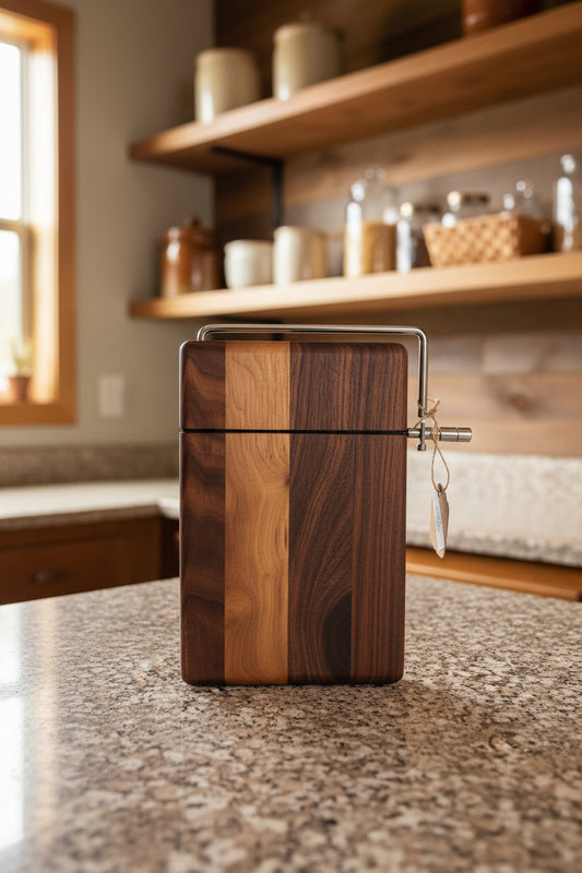 Black Walnut Cheese Slicer — 6 × 9 × 3/4" with Stainless Steel Wire
