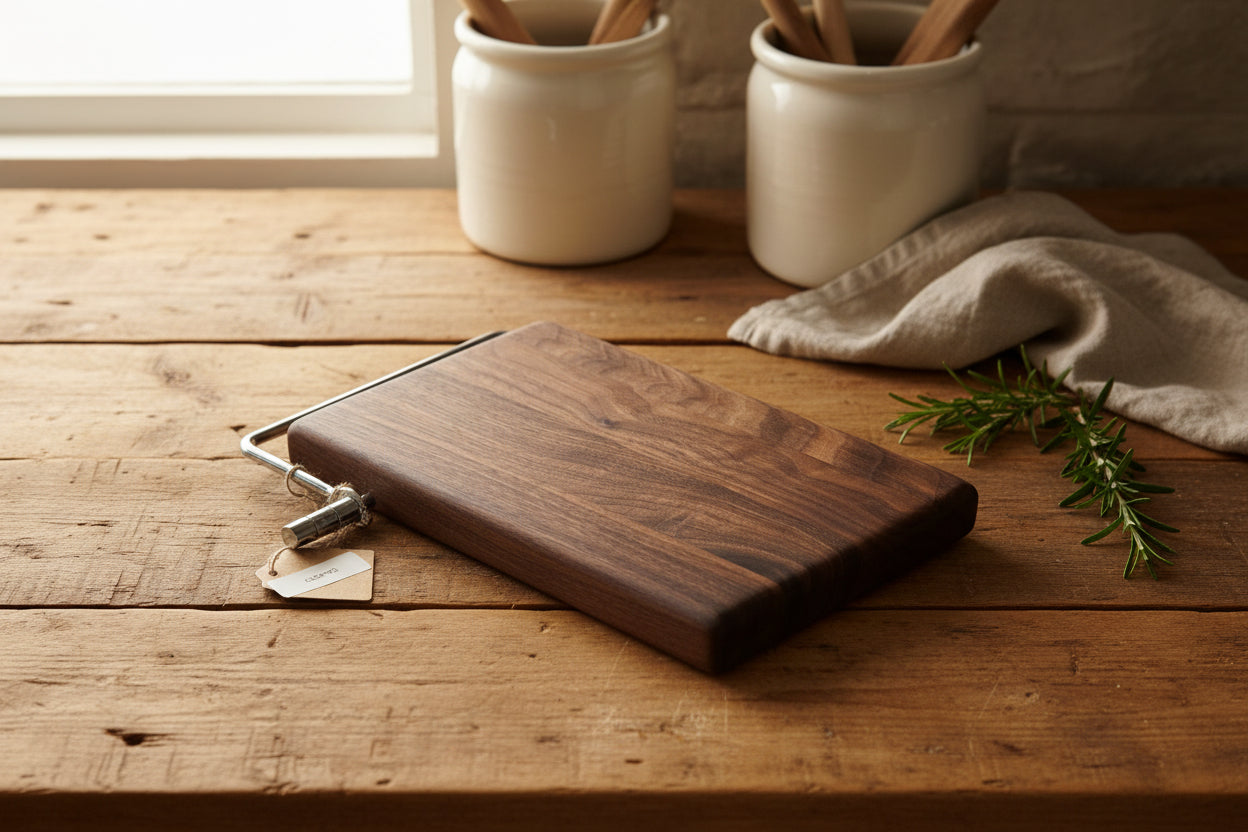 Black Walnut Cheese Slicer — 6 × 9 × 3/4" with Stainless Steel Wire