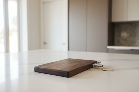 6 × 9 × 3/4" Black Walnut Cheese Slicer — Stainless Steel Wire