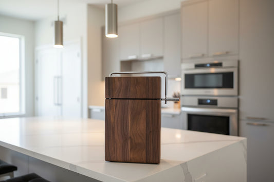 6 × 9 × 3/4" Black Walnut Cheese Slicer — Stainless Steel Wire