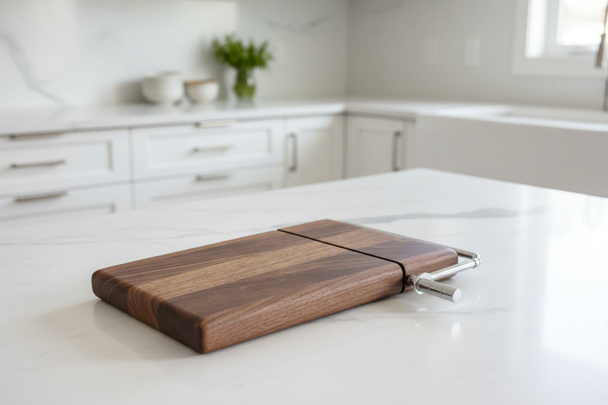 Black Walnut Cheese Slicer — 6 × 9 × 3/4" with Stainless Steel Wire