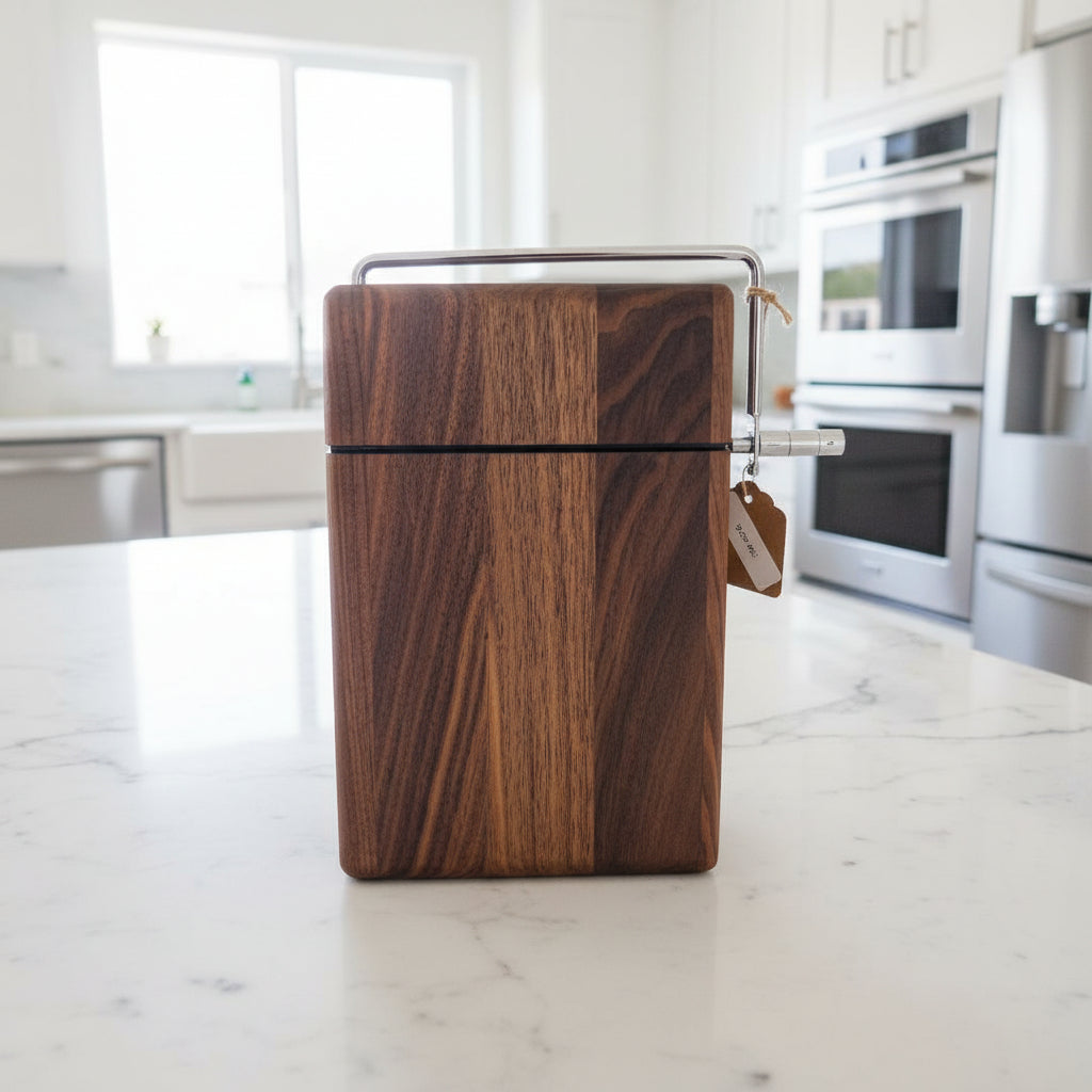 Black Walnut Cheese Slicer — 6 × 9 × 3/4" with Stainless Steel Wire