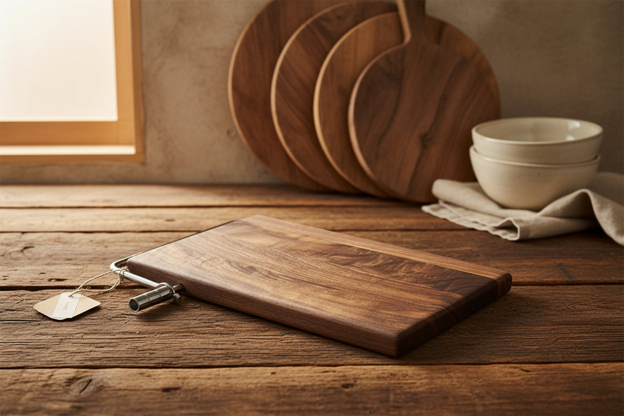 6 × 9 × 3/4" Black Walnut Cheese Slicer — Stainless Steel Wire