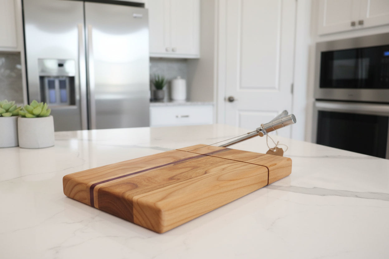 6 × 9 × 3/4" Cherry • Ambrosia Maple • Purpleheart Cheese Slicer