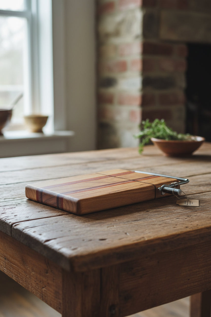 Handcrafted Cheese Slicer – 6" × 9" × 3/4" Cherry, Padauk & Mahogany