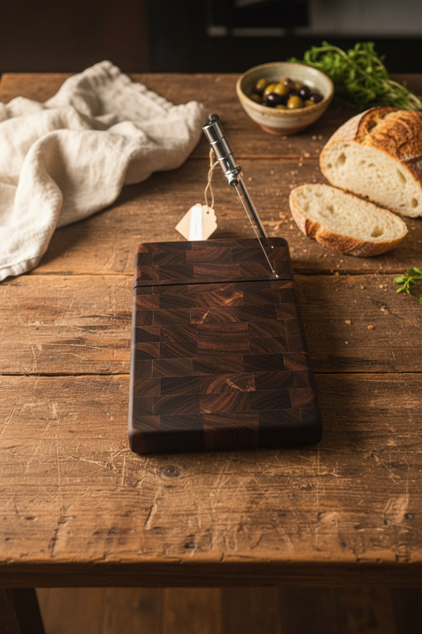 Handcrafted Left‑Handed End Grain Cheese Slicer – 6" × 9" × 3/4" Black Walnut