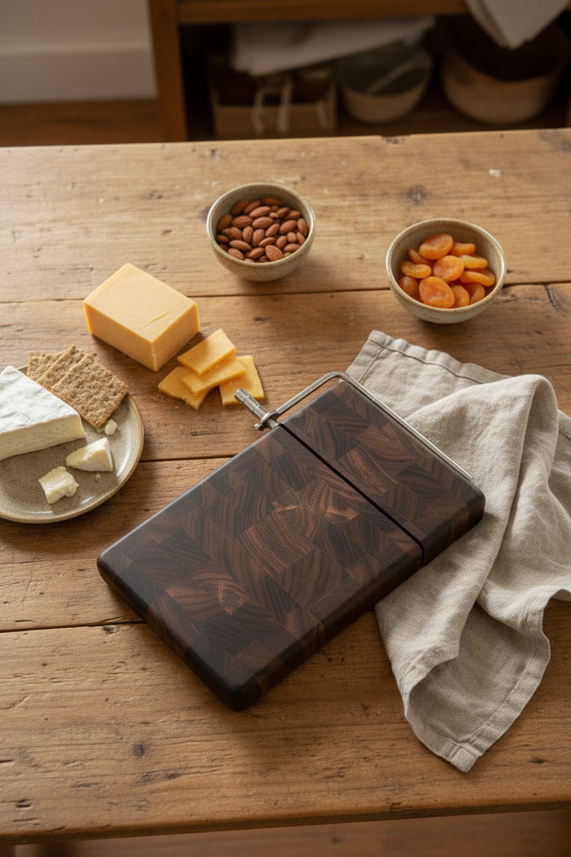 Handcrafted Left‑Handed End Grain Cheese Slicer – 6" × 9" × 3/4" Black Walnut