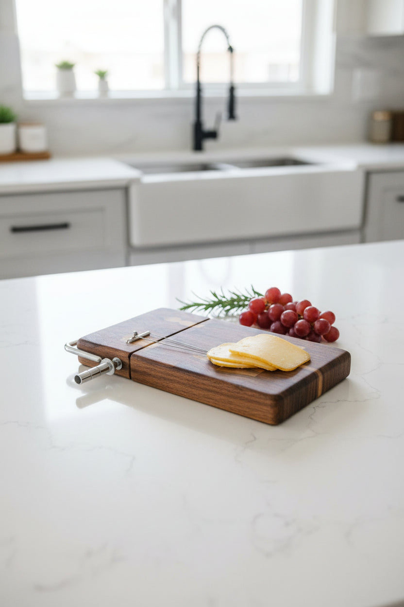 Handcrafted Teak End Grain Cheese Slicer – 5.25" × 9" × 1" with 10 Spare Wires