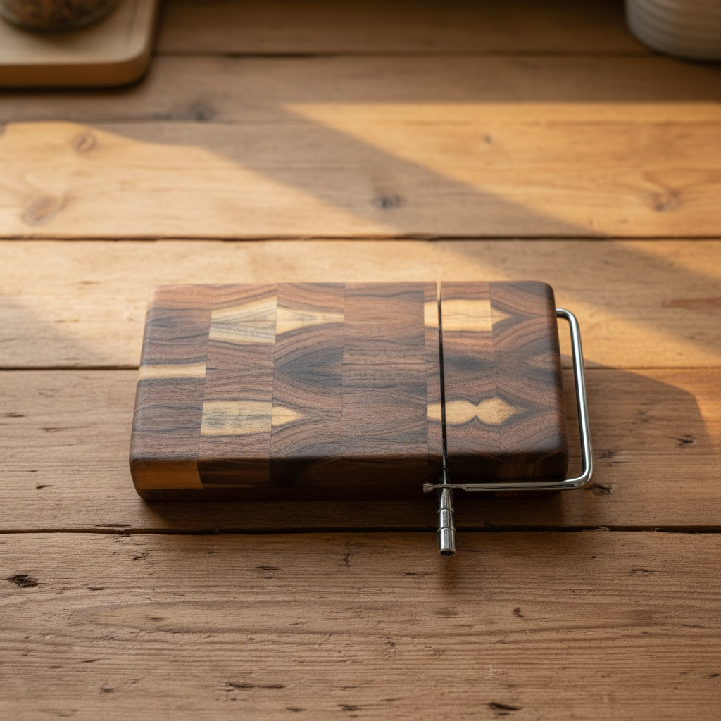 Handcrafted Teak End Grain Cheese Slicer – 5.25" × 9" × 1" with 10 Spare Wires