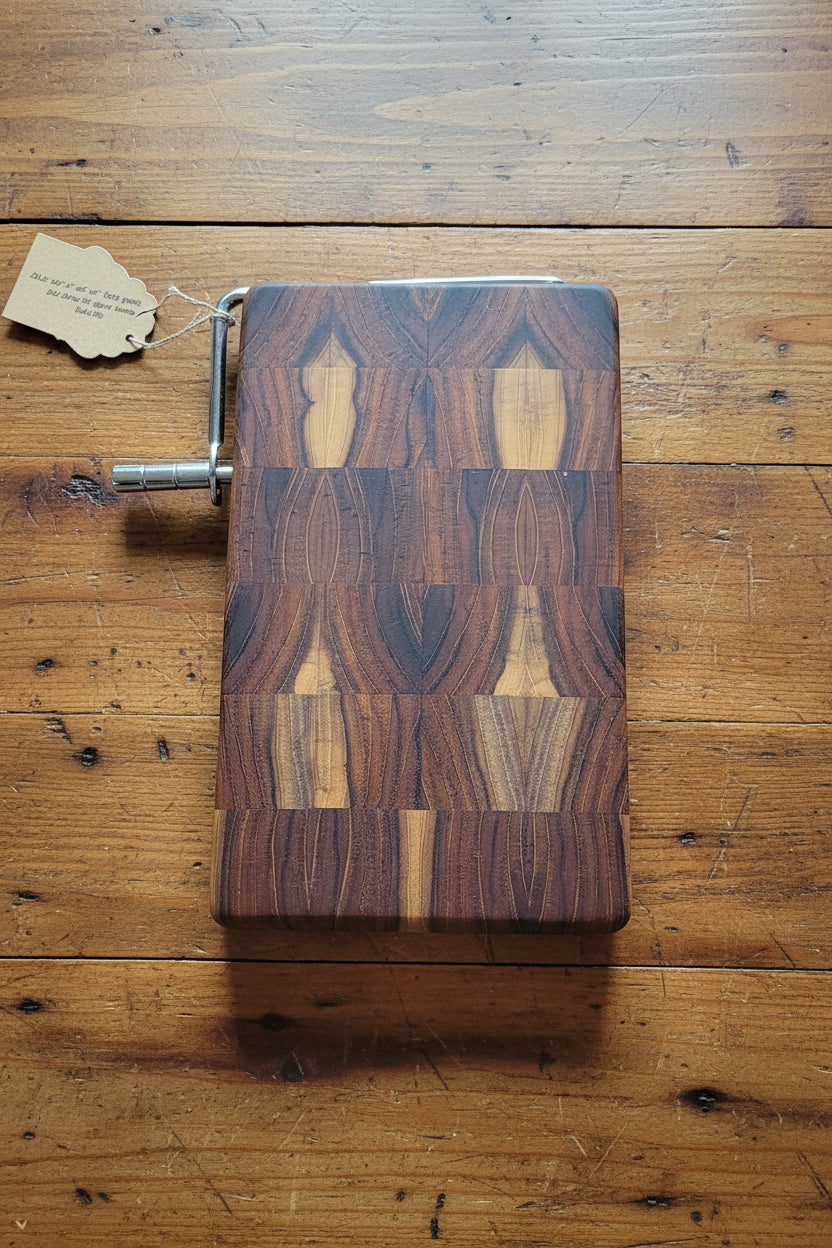 Handcrafted Teak End Grain Cheese Slicer – 5.25" × 9" × 1" with 10 Spare Wires