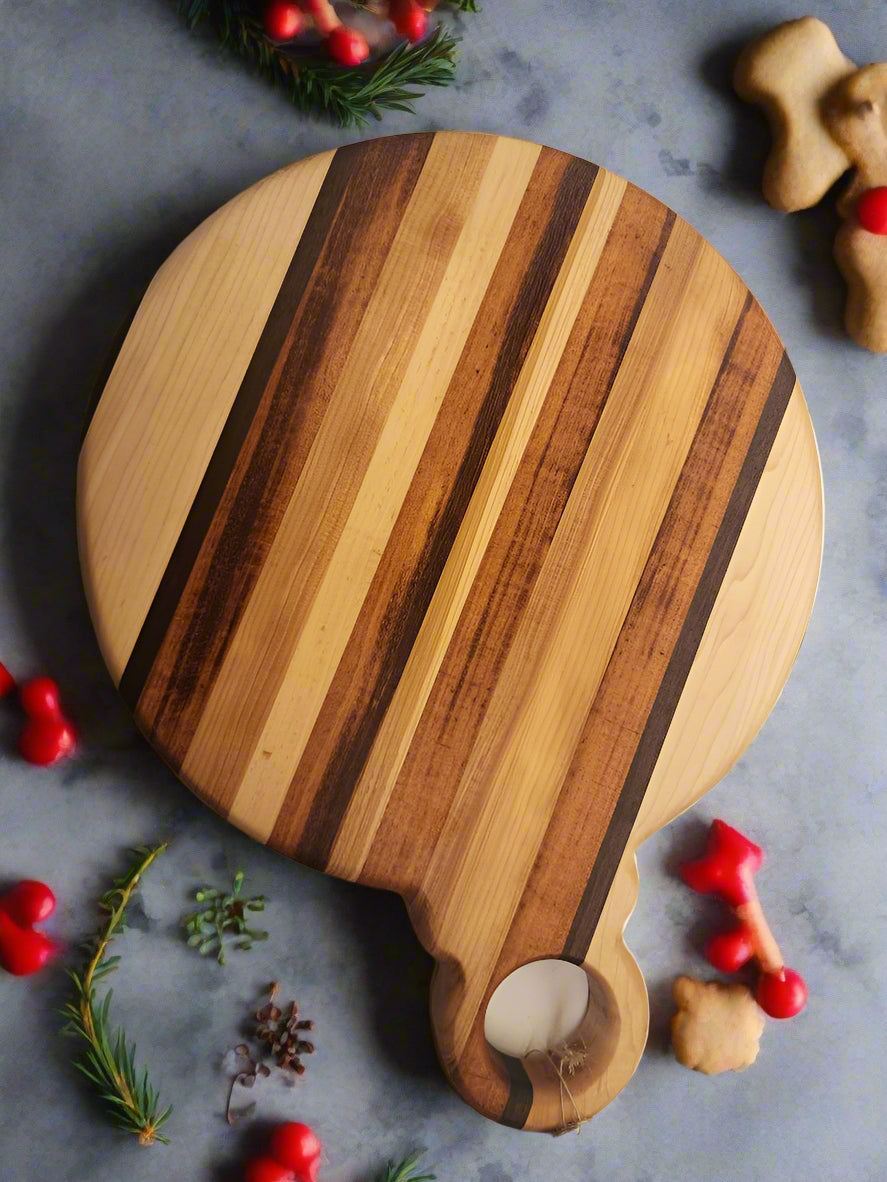 Christmas Ornament Cutting Board - Handcrafted Black Cherry, Maple & Hickory