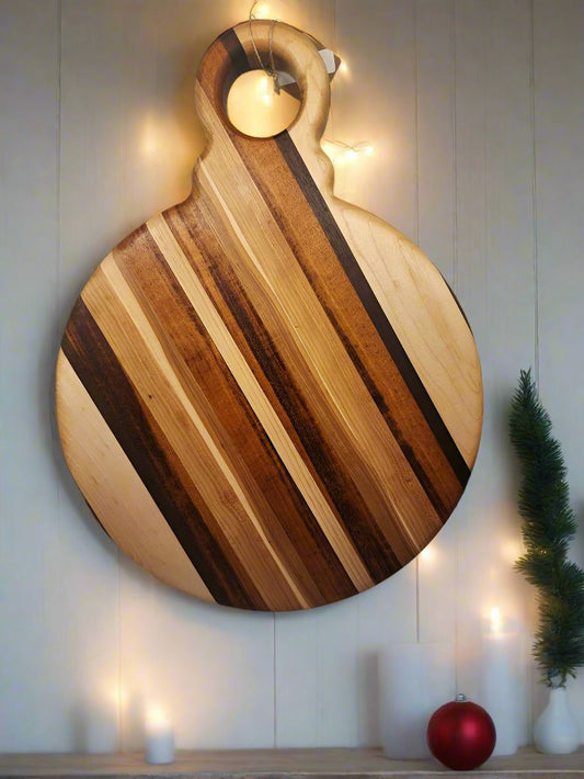 Christmas Ornament Cutting Board - Handcrafted Black Cherry, Maple & Hickory