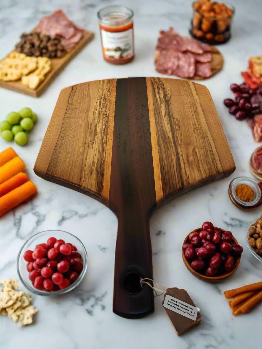 Charcuterie Board – Large African Wild Olive, Striped Ebony & Mahogany