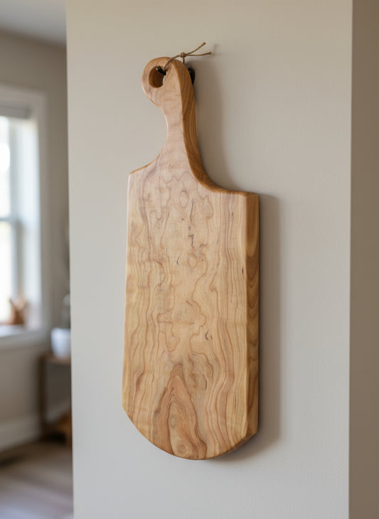 Figured Rustic Cherry Charcuterie Board – 7½ x 20 x ⅞" with Weathered Steel Edge