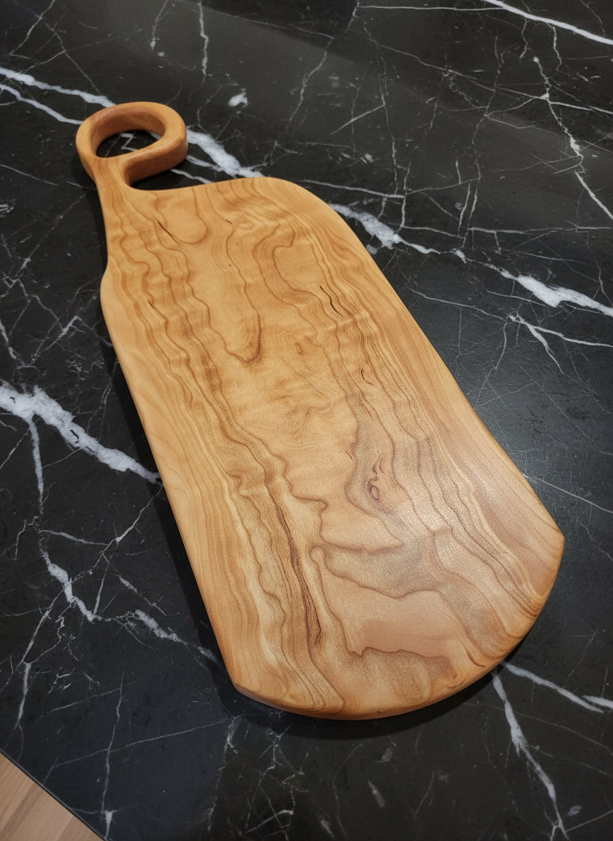 Rustic Cherry Charcuterie Board with Weathered Steel Edge – 7½ x 20 x ⅞"