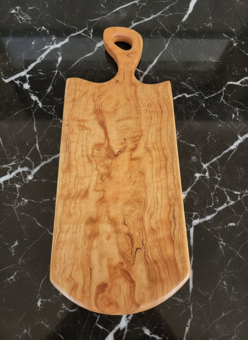 Figured Rustic Cherry Charcuterie Board – 7½ x 20 x ⅞" with Raw Edge Charm