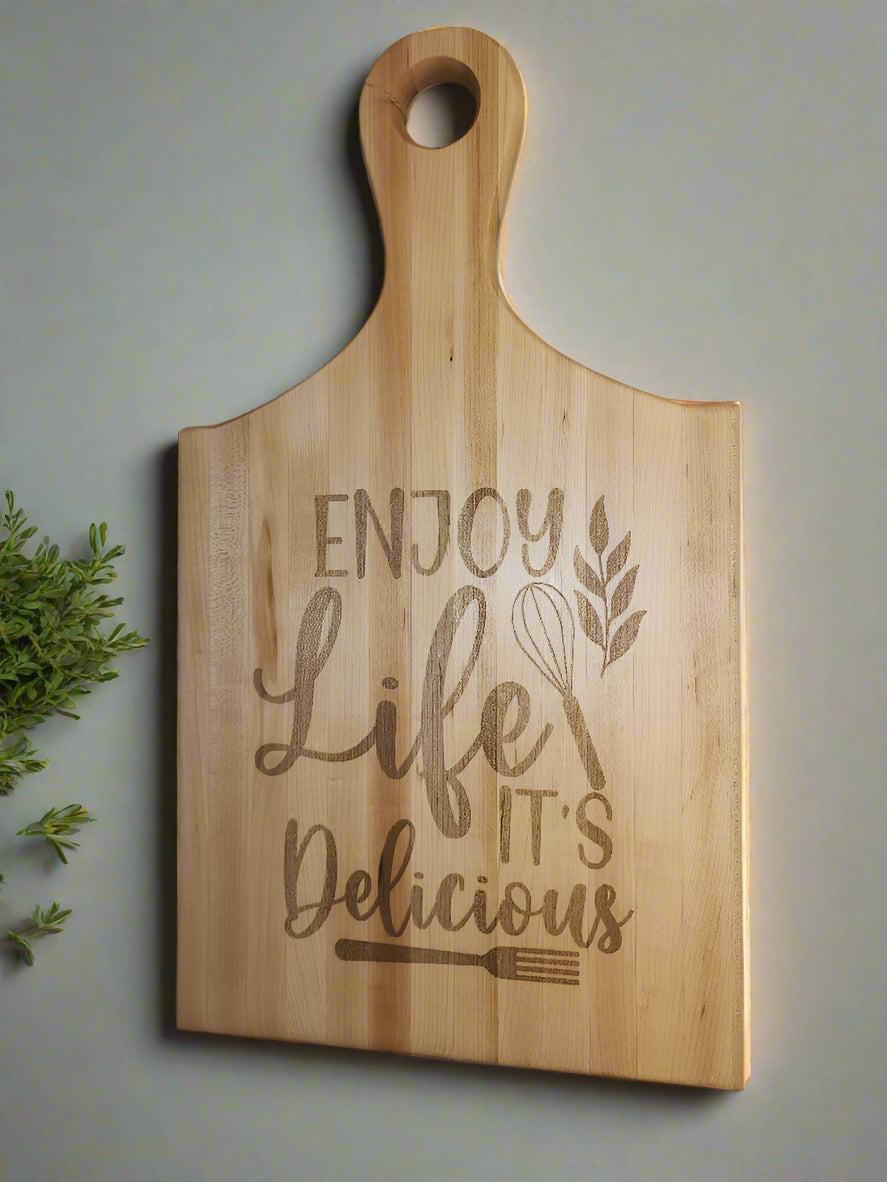 Engraved Hard Maple Cutting Board with Handle – 11.75 x 20.5 x 0.875"