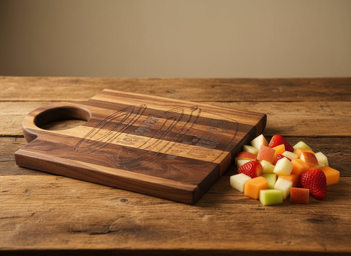 Engraved Black Walnut Cutting Board with Handle – Personalized Craftsmanship, Built to Serve
