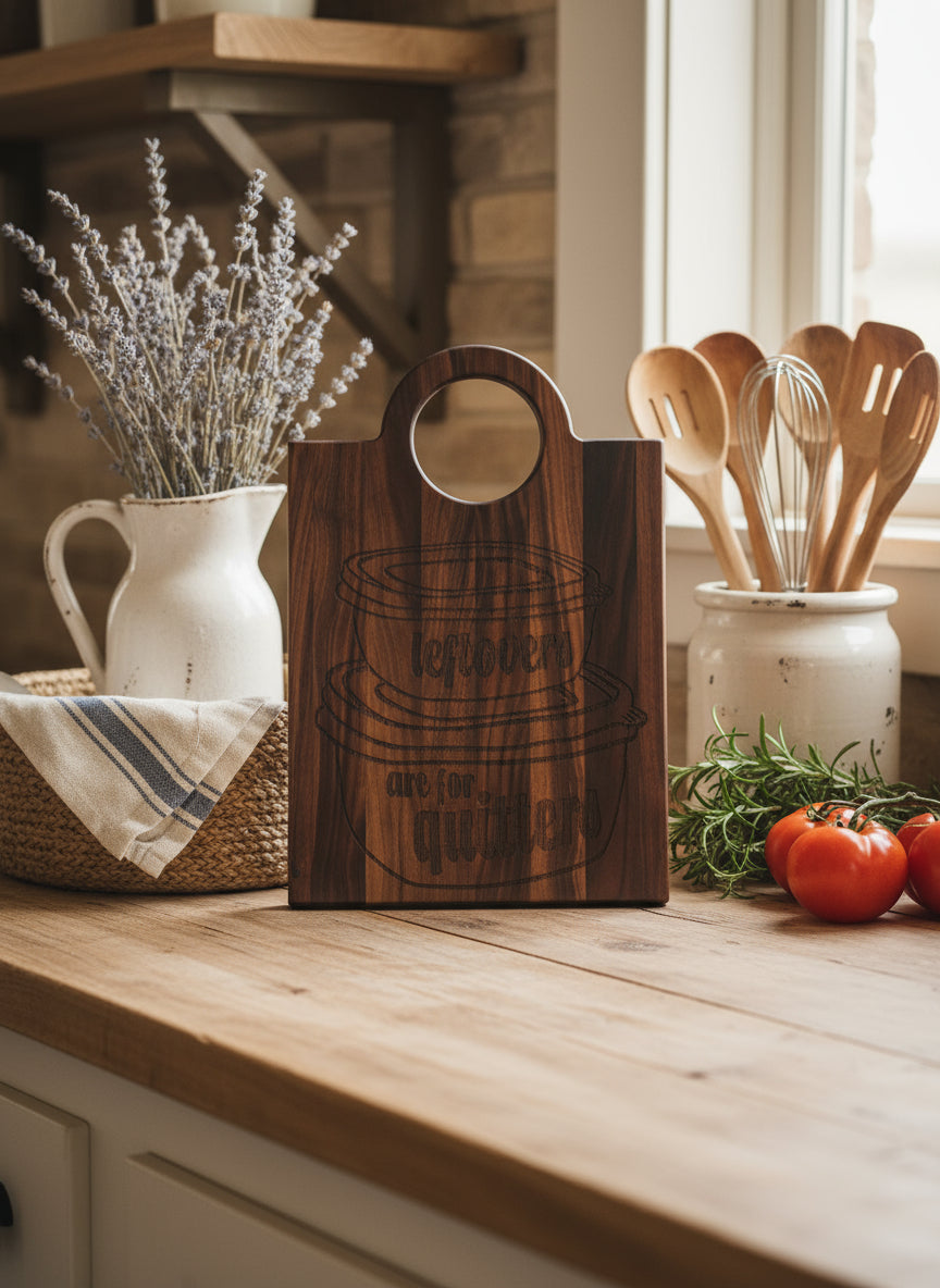 Engraved Black Walnut Cutting Board with Handle – Personalized Craftsmanship, Built to Serve