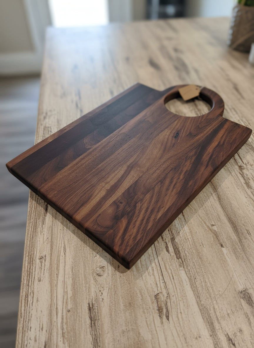 Engraved Black Walnut Cutting Board with Handle – Personalized Elegance Meets Everyday Utility