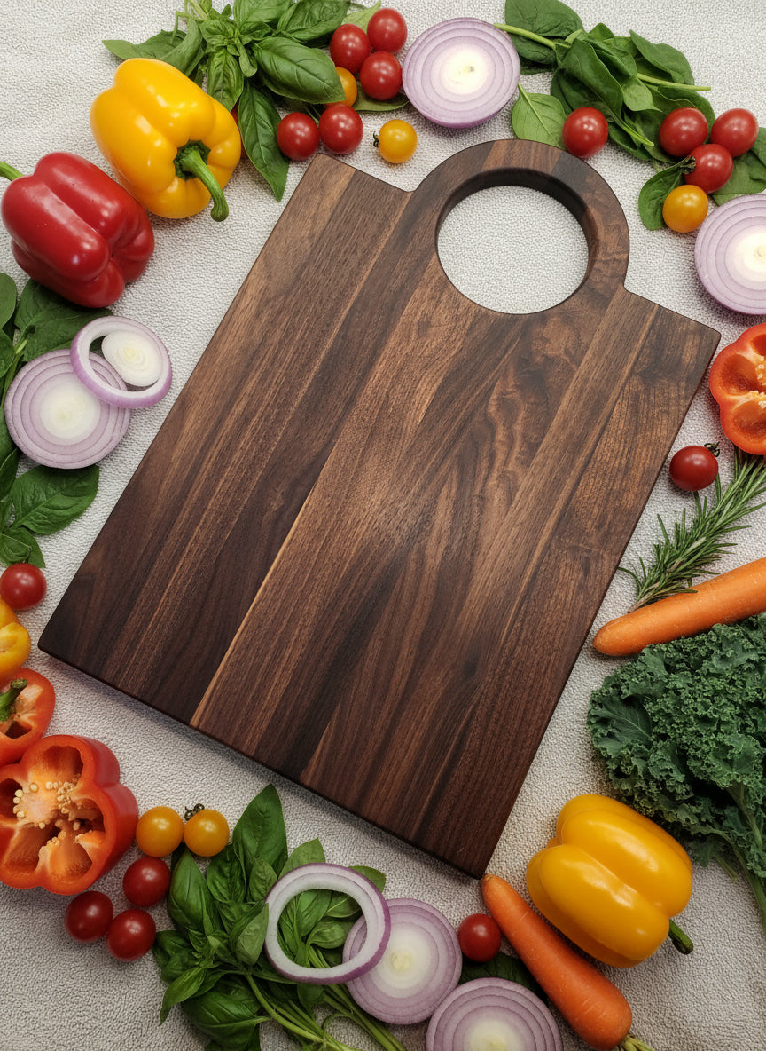 Engraved Black Walnut Cutting Board with Handle – Personalized Craftsmanship Meets Everyday Function