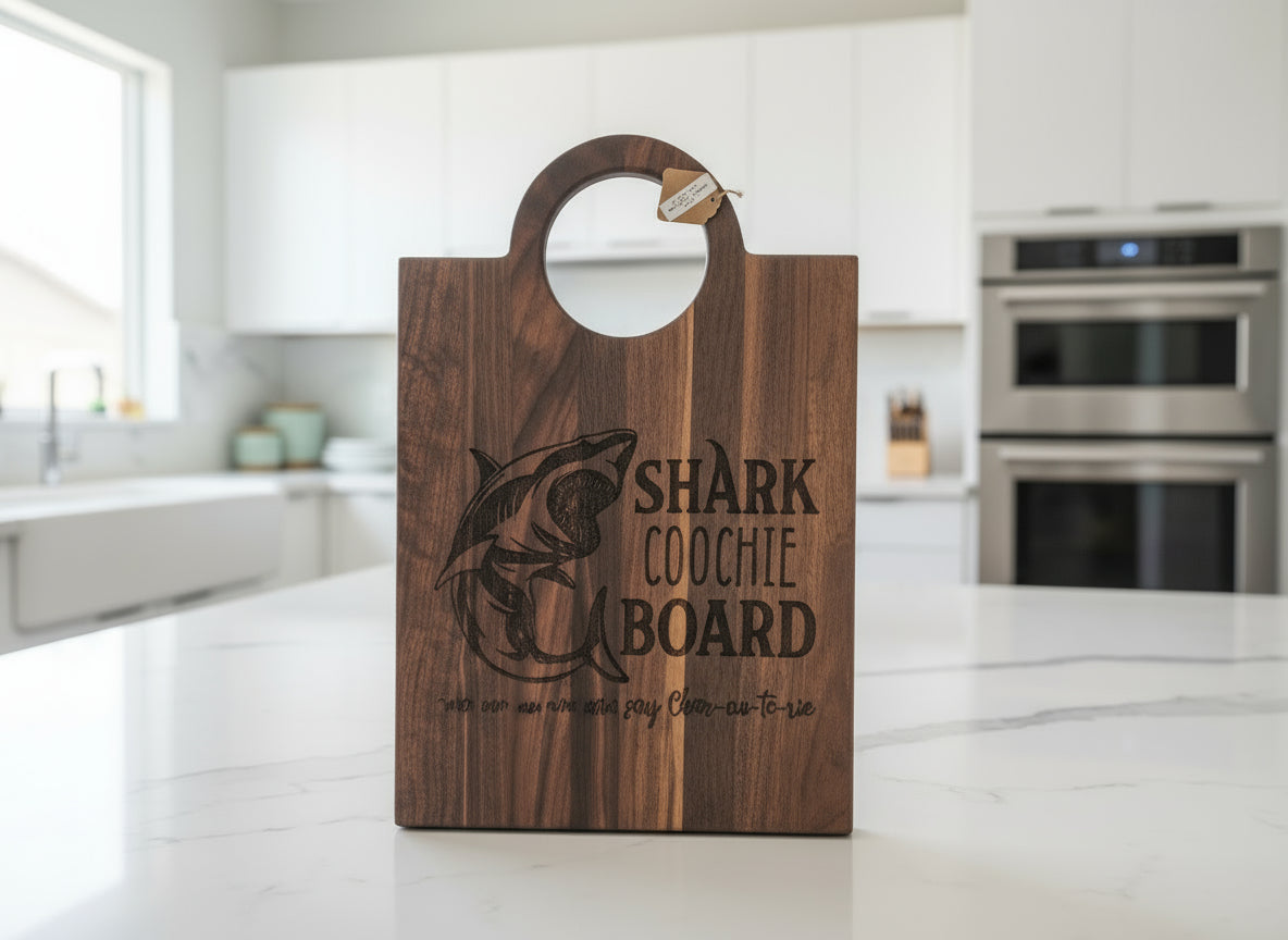 Engraved Black Walnut Cutting Board with Handle – Personalized Craftsmanship Meets Everyday Function