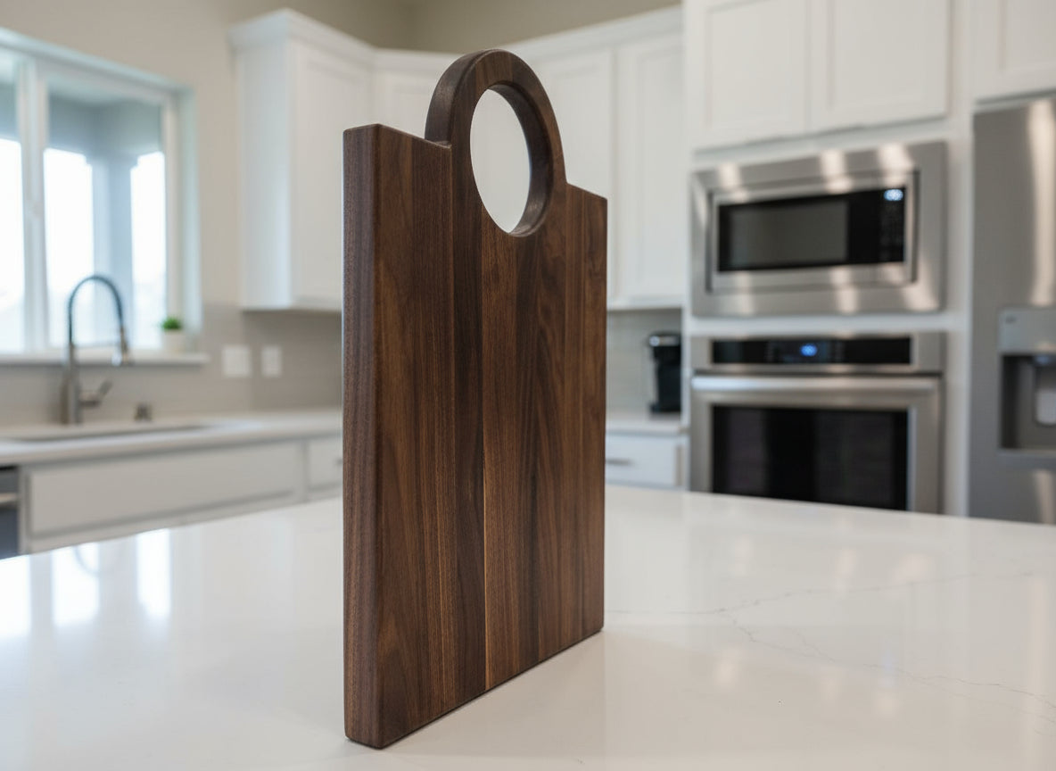 Engraved Black Walnut Cutting Board with Handle – Personalized Craftsmanship Meets Everyday Function