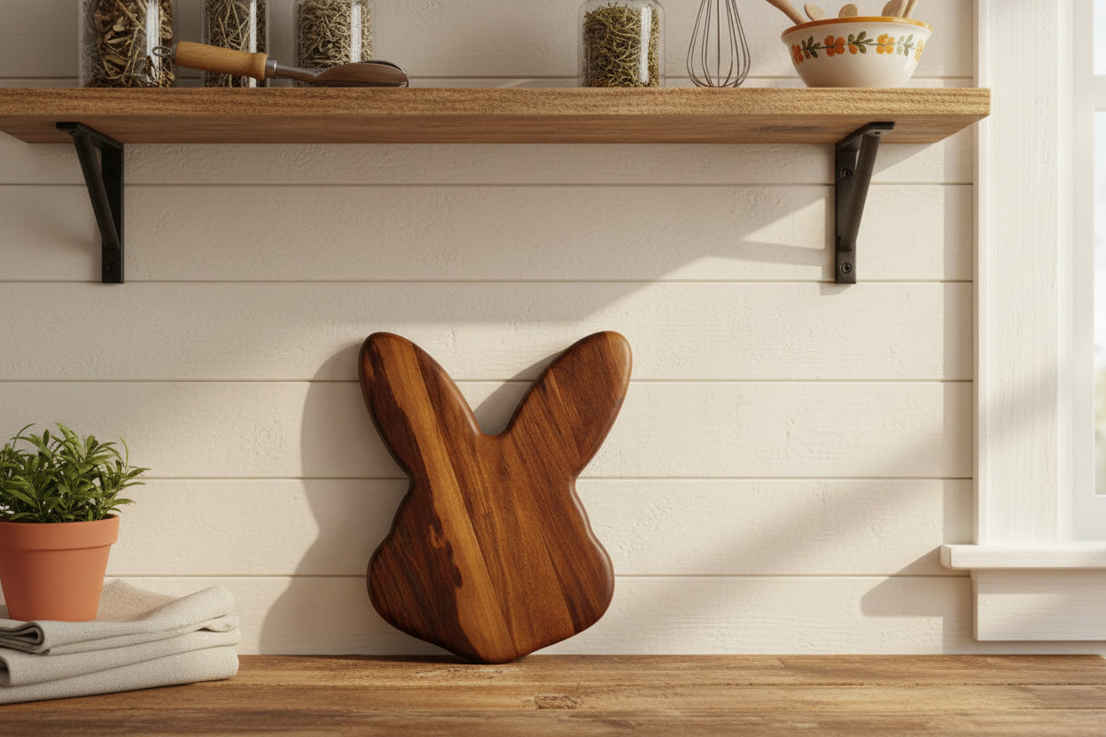 9" Black Walnut Cute Easter Bunny Board