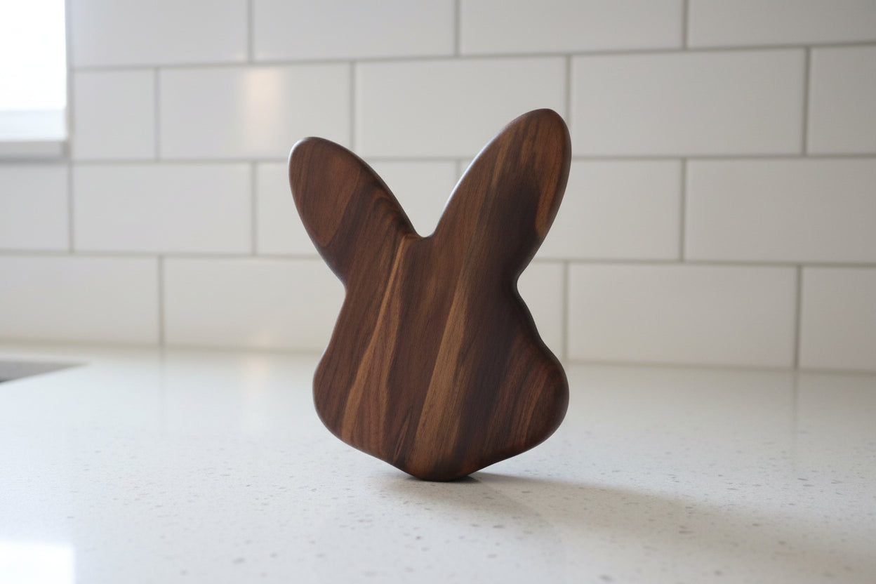 9" Black Walnut Cute Easter Bunny Board