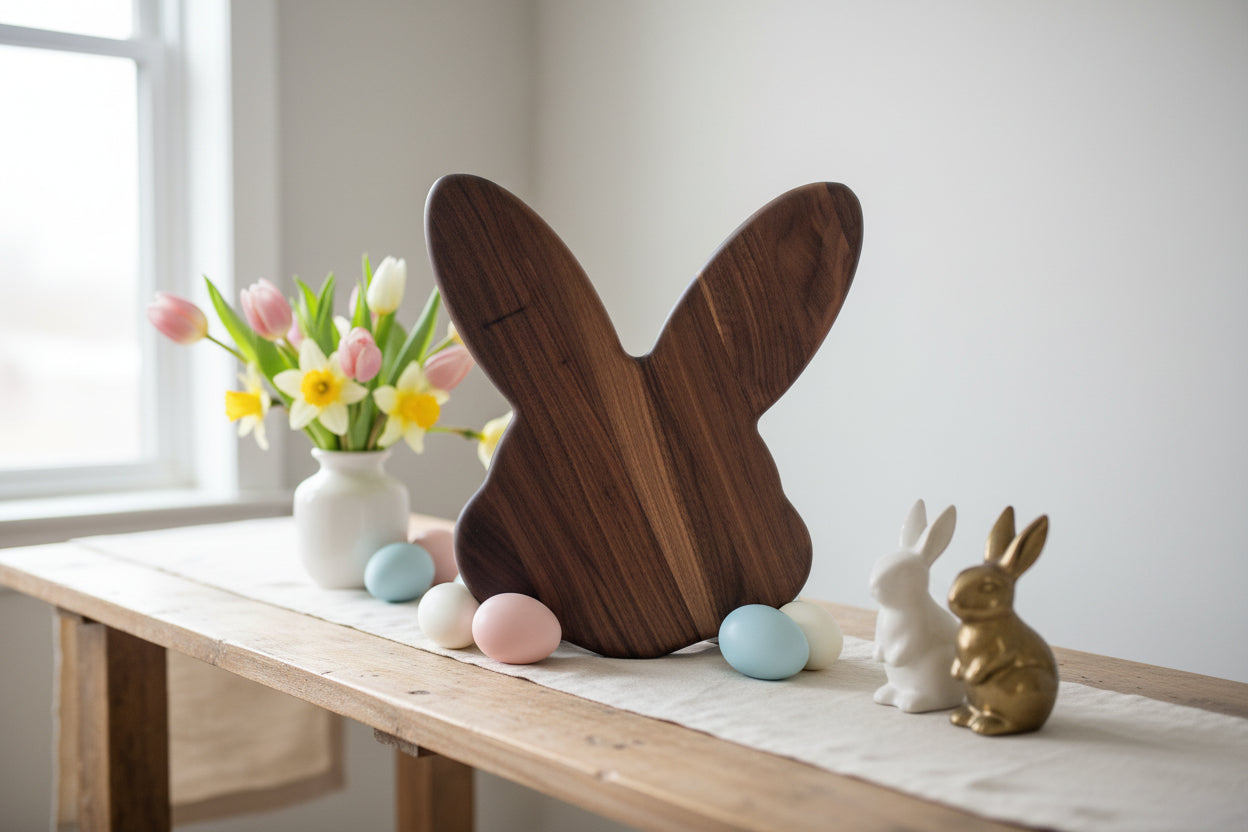 12" Black Walnut Cute Easter Bunny Board Handcrafted