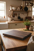 Handcrafted 11×17×1.5-inch American Black Walnut cutting board featuring rich dark hardwood grain.