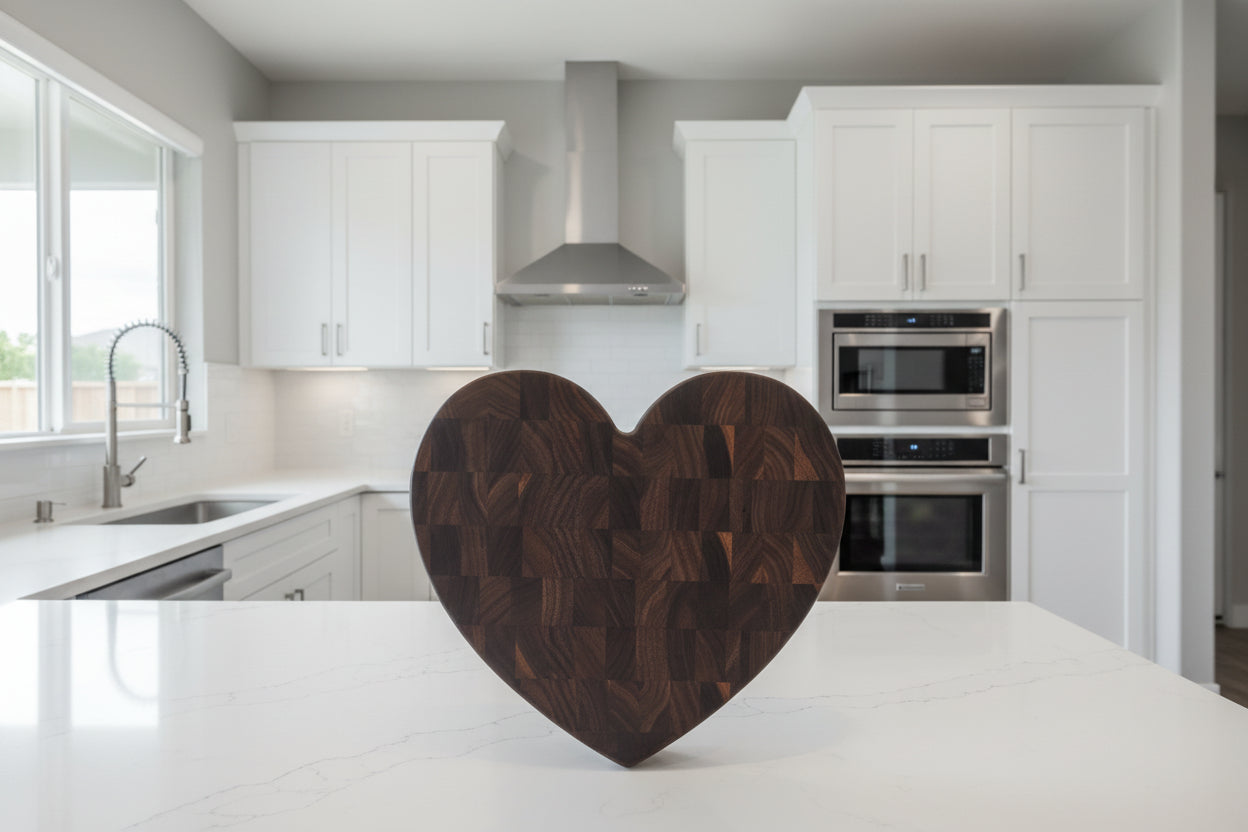 Black Walnut End Grain Heart‑Shaped Cutting Board – 12" x 1.5"