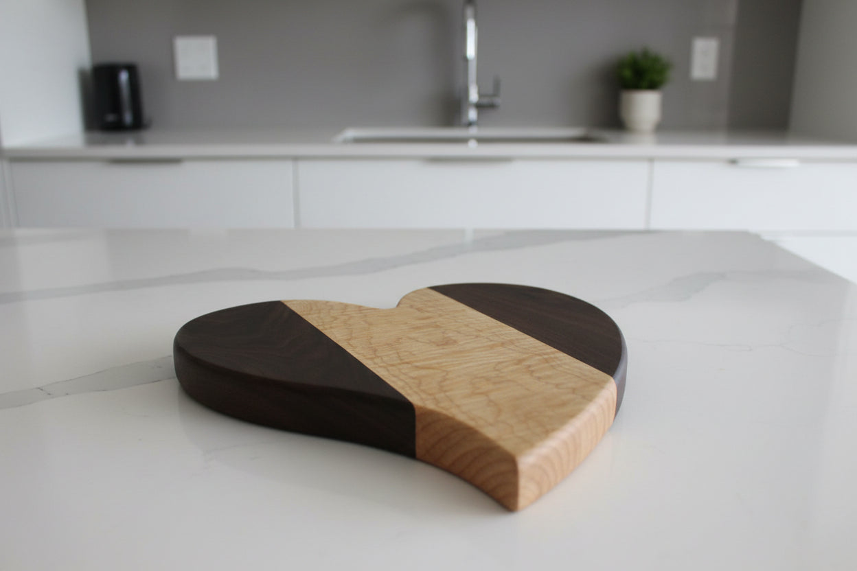 Curly Maple & Black Walnut Heart‑Shaped Cutting Board – 10" x 0.75"