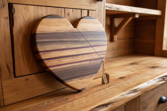 Ambrosia Maple, Cherry, Purpleheart & Black Walnut Heart‑Shaped Cutting Board – 12" x 0.75"