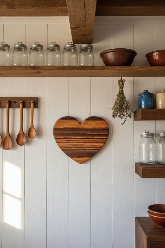 Ambrosia Maple, Cherry, Purpleheart & Black Walnut Heart‑Shaped Cutting Board – 12" x ¾"