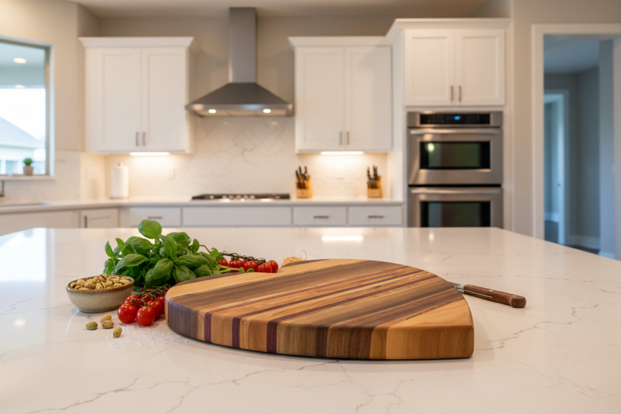Ambrosia Maple, Cherry, Purpleheart & Black Walnut Heart‑Shaped Cutting Board – 12" x ¾"