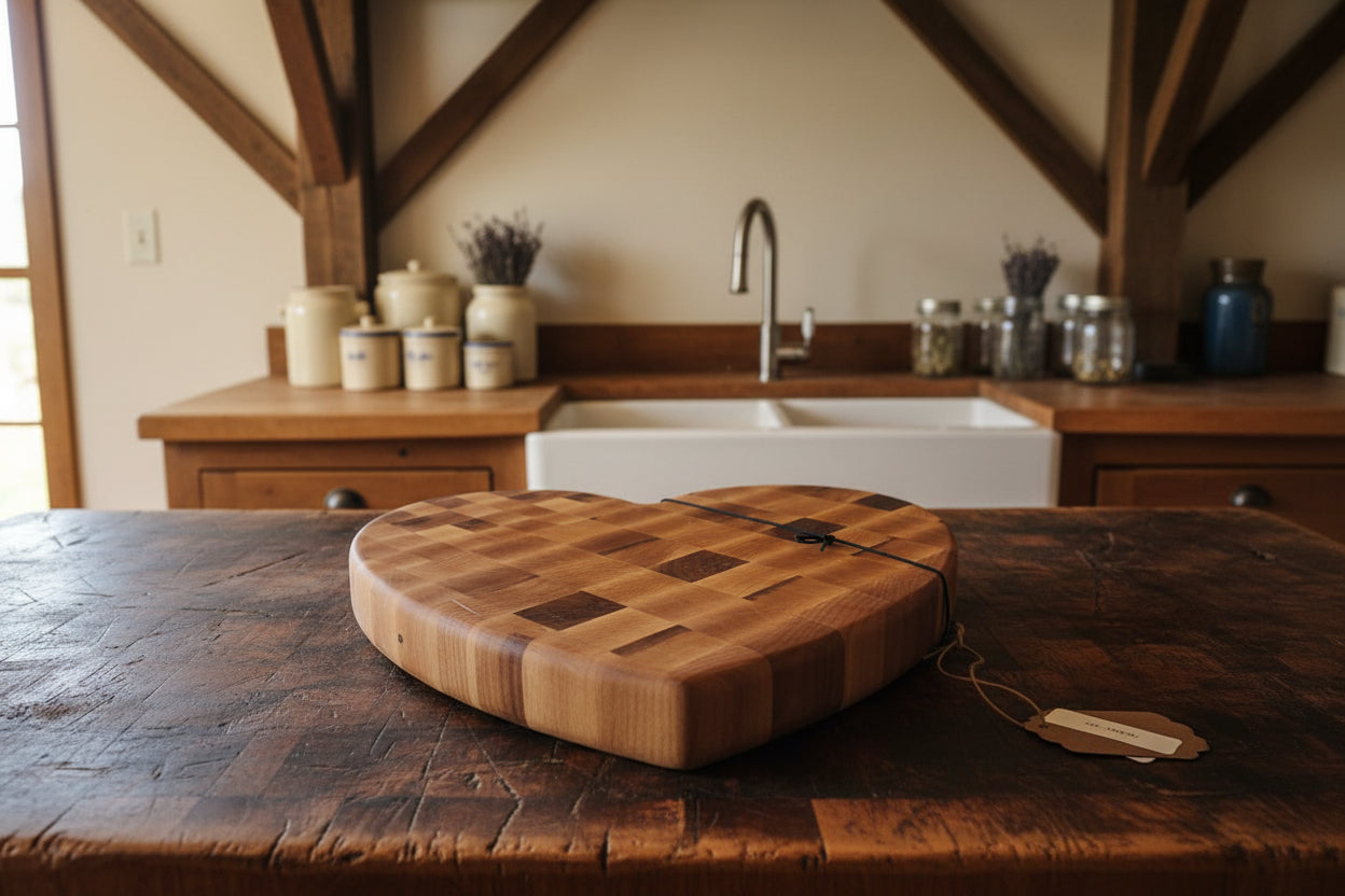 Hard Maple End Grain Heart‑Shaped Cutting Board – 10" x 1.5"